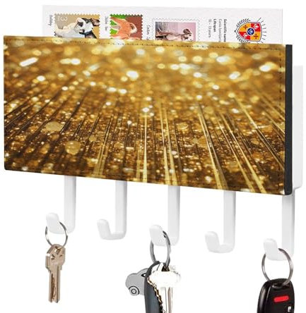 LHOKDR Porte-clés mural doré avec 5 crochets pour clés, pour mur, couloir, entrée