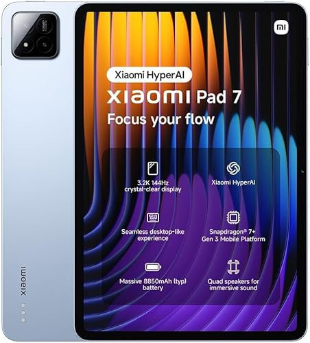Xiaomi Pad 7, 11.2 Inch Tablet, 8+128GB, Blue, 8850mAh battery, 45W turbo charging, HyperAI (No power adapter included)