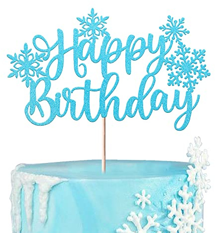 1 Packung Schneeflocke Geburtstag Tortendeko Winterdeko Happy Birthday Cake Topper Wonderland Schneeflocken Geburtstag Kuchen Deko für Winter Frozen Thema Baby Dusche Kuchen Deko Party Zubehör Blau