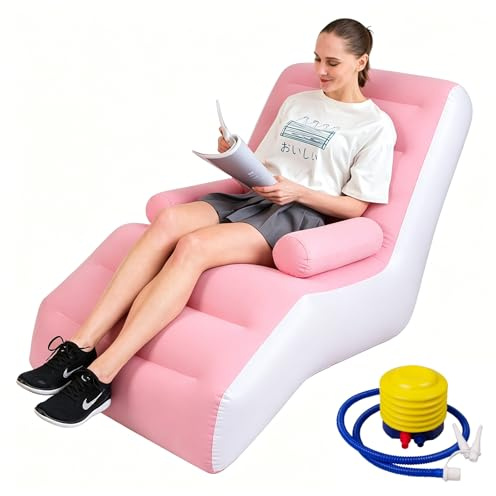 Shyllin Luftsofa, Campingsofa mit Fußhocker, Tragbare Flocking Aufblasbare Couch, Aufblasbarer Sessel, Pool Sessel, Airlounge, Sitzsack Outdoor, für Camping, Zuhause (1, S Rosa, 1 Person)