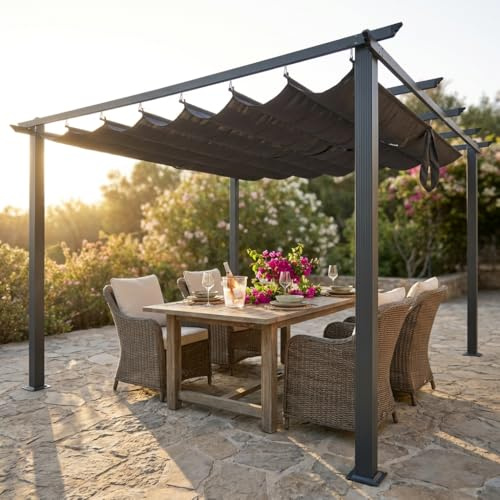 BS COM Pergola da giardino in alluminio con telo retrattile 396x396 cm - BELEVEX Antracite