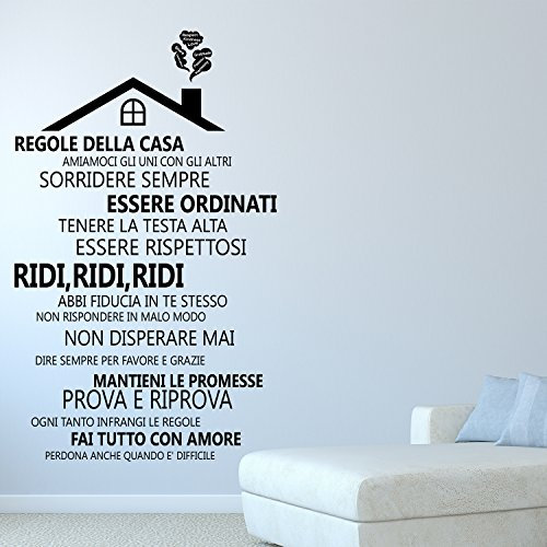 Wallflexi, adesivi da parete multicolore, modello House Rules 2, Italian”, decalcomania autoadesiva per muro o porta, prodotto artistico per soggiorno, cucina, mobili, uffici, ristoranti, bar e caffetterie, hotel, per la casa