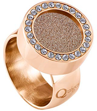 Quiges Rosegold Ring Edelstahl Glänzend 12mm Mini Coin Halter Wechselring mit Zirkonia und Austauschbare Kristall Champagner Glitzer Coin in der Größe 18mm