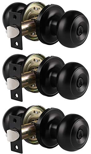 Probrico Black Entry Door Knobs, Stainless Steel Exterior Door Lock with Key, Front Door Door Knobs, Keyed Door Handles, 3 Pack
