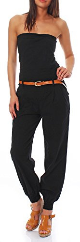 malito Damen Einteiler in Uni Farben | Overall mit Gürtel | langer Jumpsuit - Romper - Hosenanzug 1585