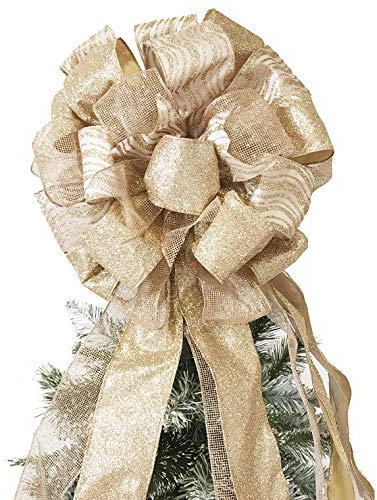 Flash World Weihnachtsbaumspitze, 68,9 x 30,5 cm, große Spitze, Schleife mit Luftschlangen, Drahtrand für Weihnachtsdekoration (Roségold)