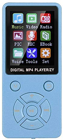 Lecteur MP3/lecteur MP4, écran de 1,8 Pouces Radio FM Lecteur Multifonction Potable 8G Support Bluetooth Carte mémoire 32G Boutons Tactiques à Huit diagrammes(Bleu)