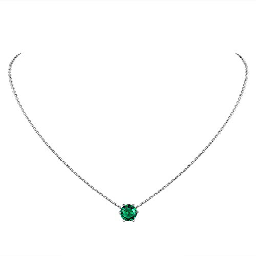 Suplight Damen Kette 925 Silber Runde Anhänger Halskette mit Geburtsstein von Mai Minimalist Mondsteinkette grüner Stein Accessoire Smaragd Schmuck für Mädchen