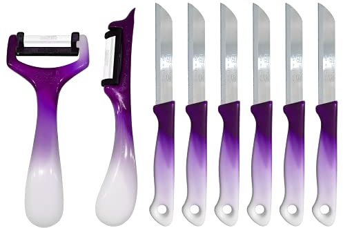 Solingen 6x Obstmesser mit 2 Schäler (lila), geeignet als Obstmesser, Schälmesser, Gemüsemesser & Frühstücksmesser