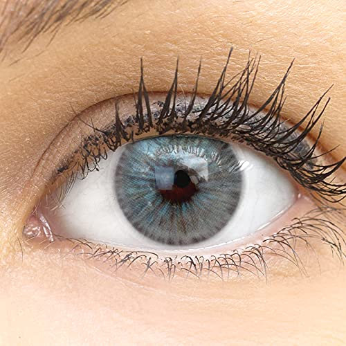 Sehr stark deckende und natürliche graue Kontaktlinsen SILIKON COMFORT NEUHEIT farbig 'Monza Gray' grau + Behälter von GLAMLENS - 1 Paar (2 Stück) - DIA 14.50 mm - ohne Stärke 0.00 Dioptrien
