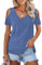 Beluring Damen V-Ausschnitt Oberteile Kurzarm Sommer Top Bluse Schulterfreie Tshirts Blau XL