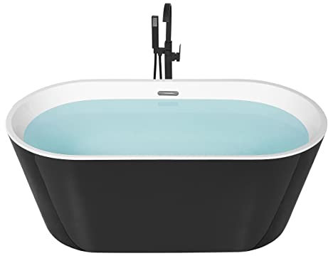 Moderne, freistehende Badewanne schwarz-weiß Acryl oval 160 x 80 cm Havana