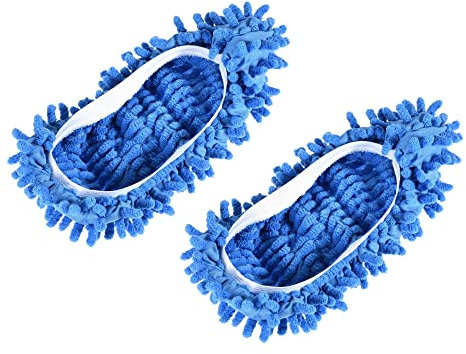 sourcing map Washable Cleaning Shoes Cover Multifunction Chenille Duster Mop Slippers Foot Socks for House Floor, Pack of 2 Blue