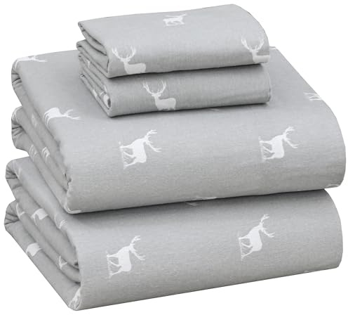 Ruvanti 100% Baumwolle, 4 Stück, Flanell-Bettlaken, King-Size-Bett, Tiefe Tasche, warm, super weich, atmungsaktiv, feuchtigkeitsableitend, inklusive Bettlaken, 2 Kissenbezüge – Braunes Hirsch