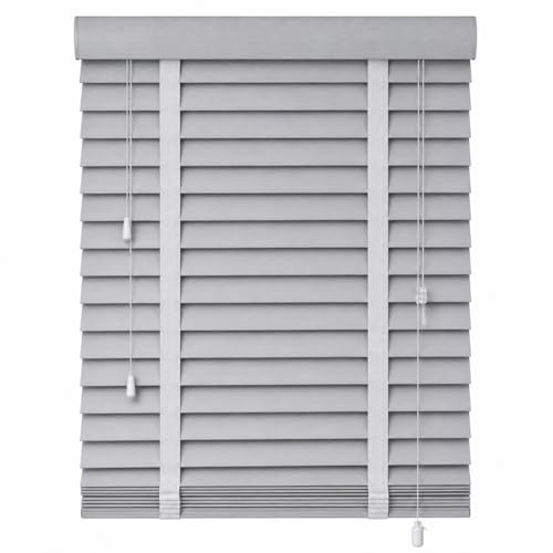Aprica Venetian Faux Wood PVC Window Blinds with Wooden Grain Finish – Colour Light Grey with Tape Joins and 50mm Depth Slats - Trimmable (90cm Width x 120cm Drop)