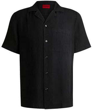 HUGO Herren Ellino Relaxed-Fit Hemd aus Leinen für Verschiedene Anlässe Schwarz001 S