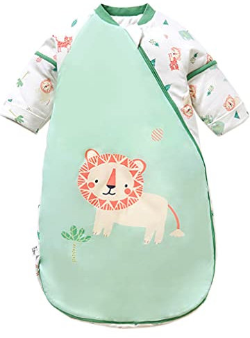 Chilsuessy Baby Winter Schlafsack mit abnehmbaren ärmeln 3.5 Tog Warm Schlafsack Langarm Kinderschlafsack Babyschlafsack aus ganz soft natürlich Baumwolle, Löwe/3.5 Tog, XL/Babyhöhe 90-100cm