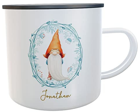 Emaillebecher Wichtel-Motiv Gnome Punschbecher Wichtelmännchen Geschenk Weihnachten Nikolaustag (Wichtel mit Name)