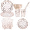 Trimming Shop 80pcs Disposable Dinnerware Set Rose Gold Polka Dot Napkins Cups Straws Forks Spoons for Baby Shower Birthday Party Confetti