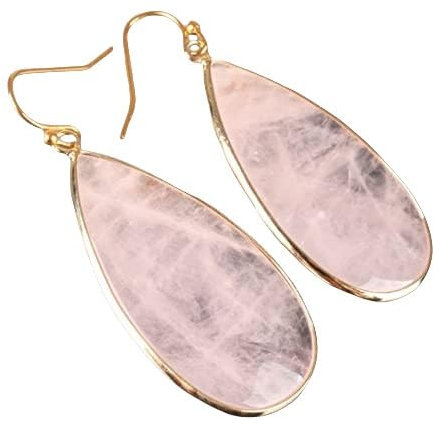Damen Hängende Ohrringe, Boho Ohrringe Mit Rosenquarz Anhänger Ohrring Mode Chakra Reiki Energie Wassertropfen Ohrringe Für Damen Mädchen Edelsteinschmuck