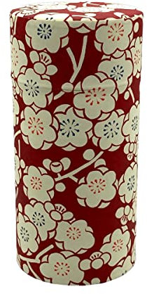 野口熊太郎茶園 Japanische Teedose mit Deckel, 200 g Teekapazität, Doppeldeckel, japanisches Yuzen-Washi-Papier, Pflaumenfarben