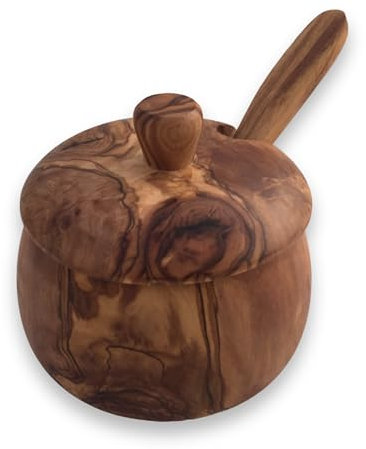 medina mood Lata con cuchara, azucarero, especias, salero, hecho a mano de madera de olivo