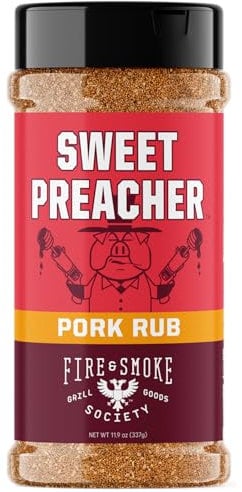 Fire & Smoke Society Sweet Preacher Pork Rub | BBQ Seasoning for Smoking and Grilling Meat | Pulled Pork Ribs Chops, Poultry, Chicken, Beef, Dry BBQ Rubs and Spices | XL 11.9 oz