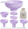 Pisol Wide Mouth Versatile Funnel, Canning Funnels for Kitchen Use, Food Grade Plastic Cooking Funnel Set with 4 Size Spouts and 2 Strainers for Filling Different Bottles and Bags, Purple
