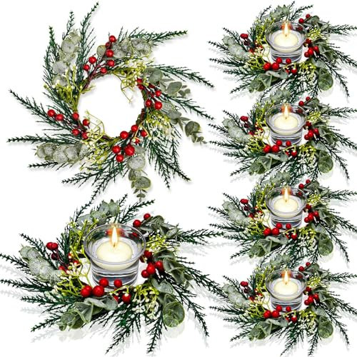 Mini-Weihnachtskränze für Küchenschrank, kleine Weihnachtskerzenringe, Kränze, Haustür-Säulen/Tischdekoration, hängende Girlanden, für Fenster/Hochzeitsdekoration, 18 Stück