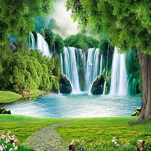 Cascade Pré Vert Paysage Papier Peint Mural Papier Peint De Fond Décoration Industrielle Décoration De La Chambre À Coucher Papier Peint 3D Décoration Intérieure Pât 250 (largeur) x 175 (hauteur) cm