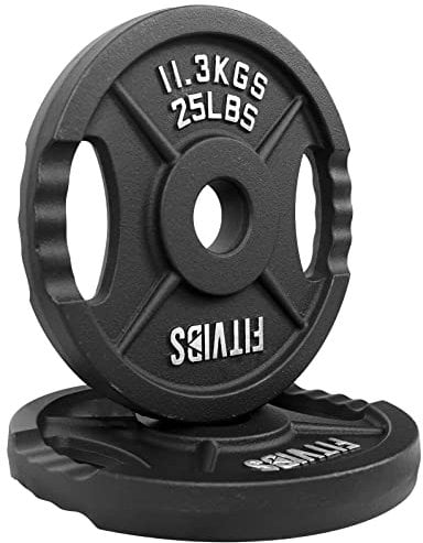 Signature Fitness Olympic 2-Inch Cast Iron Plate Weight Plate for Strength Training and Weightlifting, Two Hole Style, 25LB Pair