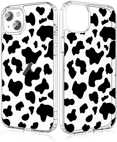 Losvick iPhone 13/14 Case with Black and White Leopard Print Design Transparent Hybrid Double Layer Hard Back PC + Shockproof TPU Bumper Cover, 6.1 Inches – Leopard Print Black and White