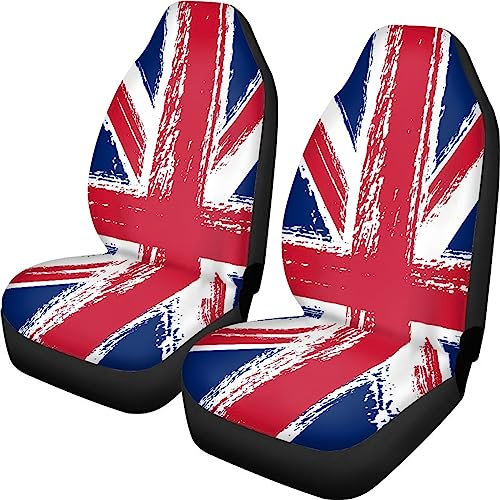 ZIATUBLES Retro Union Jack Flag Pattern Car Seat Covers 2 Piece Front Seats Protector Automotive Seat Cushion Cover Universal Fit SUV Sedan Vans Trucks