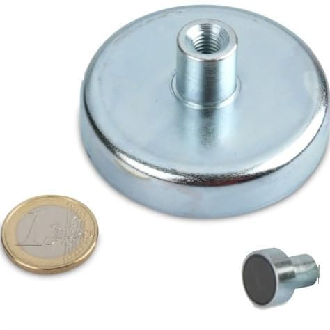 2 x Ferrit Flachgreifer Ø 63,0 mm x 14,0 mm mit Gewindebuchse M8 x 15 mm - hält 35,0 kg - 2 Stück - Topfmagnete mit Gewinde-Buchse (Innengewinde)