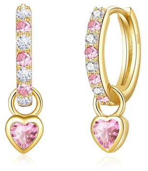 XOEMEL Ohrringe Silber 925 für Damen Creolen Silber 925 Klein mit Zirkonia Ohrringe Herz Hängend Hypoallergen Mini Creolen Gold für Frauen