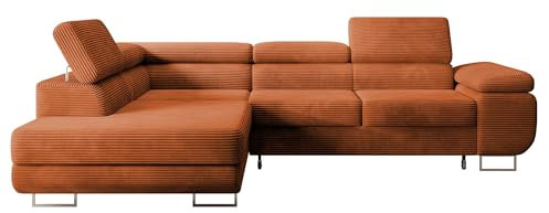 Selsey STEVIL - Ecksofa L-Sofa mit Schlaffunktion, Bettkasten, Ottomane links, Cordbezug Kupferbraun