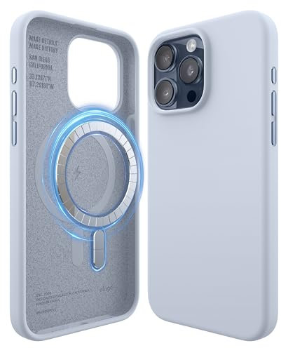 elago Magnetic Silicone Case Compatible with iPhone 15 Pro Max Case, Compatible with MagSafe All Accessories, Built-in Magnets, Premium Silicone, Full Body Protection [5 Layer Structure] (Light Blue)