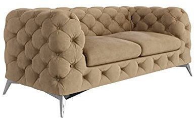 S-Style Möbel Maria Sofa 2-Sitzer Chesterfield-Sofa Wohnzimmer Lounge Couch mit verchromten Füßen Freistehende Polster Sofas & Couches Sofagarnitur Couchgarnitur Beige 185x 73x100 cm