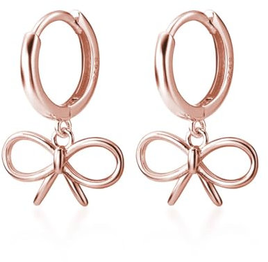 SLUYNZ Sterling Silver Bow Hoop Earrings for Women Teen Girls Bowknot Small Hoop Earrings Huggie Drop (C-Rose Gold)
