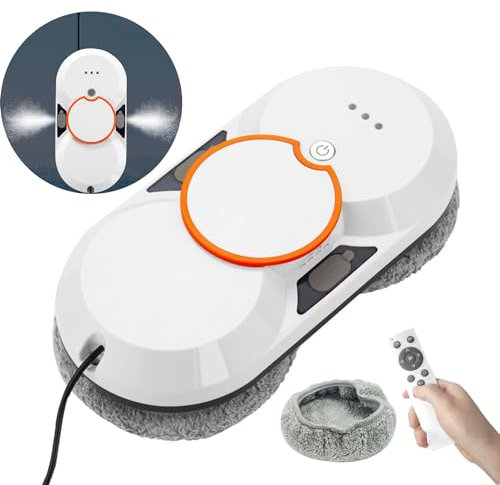 CHHMAELOVE Automatic Robot Window Cleaner with 10 Mop Pads and 5600Pa Strong Suction, Window Cleaner, Remote Control、30ML Dual Water Tank, Suitable For Indoor/Outdoor