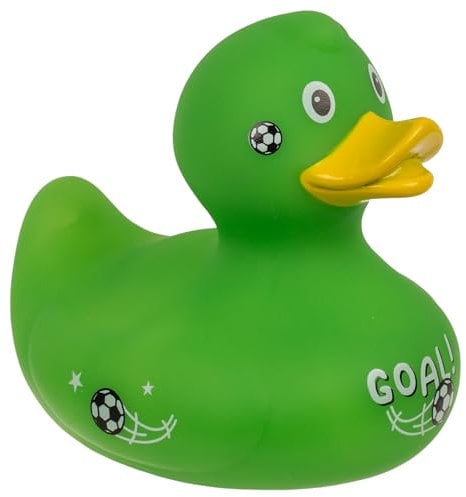 MIJOMA Quietsche-Ente Badeente | Niedliche Schwimmenten für Kinder & Erwachsene | Hochwertiges, langlebiges Material | ca. 10 cm (Fußball)