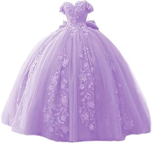 Fuomomo Vestidos de quinceañera con Cuentas de Encaje, Vestido de Baile con Hombros Descubiertos, Vestidos de Fiesta Dulces 15 16 para Mujeres