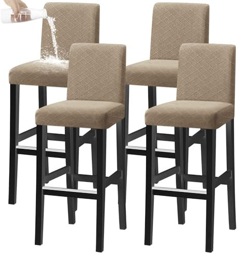 KELUINA Bar Stuhl Hocker Abdeckungen, Stretch Abnehmbare Waschbare Stuhl Slipcover für Kurze Dreh Dinning Stuhl Rücken Stuhl Bar Hocker Stuhl (Sand,4er-Set)