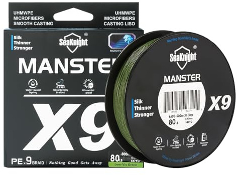 SeaKnight X9 Lignes de pêche tressées 9 brins tressés Ligne de pêche à la Carpe 150m/ 300m/ 500m Longue coulée Super Forte Multifilament Ligne de pêche en mer 17-80LB