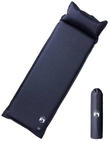 vidaXL Matelas de Camping Autogonflant avec Oreiller 1 Personne, Coussin d'air, Tapis de Couchage pour Tente Randonnée Voyage, Gris