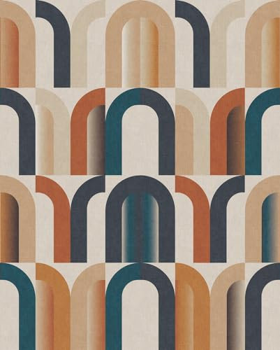 Rasch Magicwalls 363937 Papier peint photo non tissé avec motif géométrique en forme d'arc, bleu, beige et rouge, 2,65 x 2,12 m (L x l)