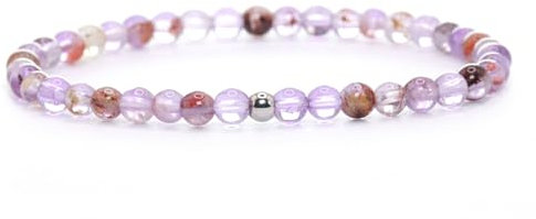 Echtes Super Seven Amethyst Edelstein Armband mit 4mm Perlen - verschiedene Längen - Heilstein Schutzstein Talisman Glücksbringer Geschenk (S. S. Ameth, 22CM)