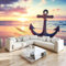 Vlies Fototapete Sonnenuntergang Strand Anker Federn - Foto Tapete Schlafzimmer Wohnzimmer Moderne Vliestapete 300 x 210 cm Wandtapete Motivtapeten Bildtapete 3D Effekt Wand Dekoration