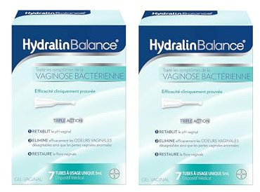 HydralinBalance Gel vaginal Dispositif médical - Vaginose bactérienne -Elimine les odeurs vaginales - Restaure la flore vaginale - Usage unique 7x5ml - Paquet de 2