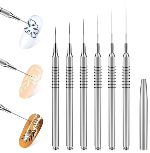 6 Pcs Nail Art Brushes Painting Nail Liner Brush, Fine Nail Art Brush for Long Lines, Details, Fine Drawing, 7mm/9mm/11mm/20mm/25mm